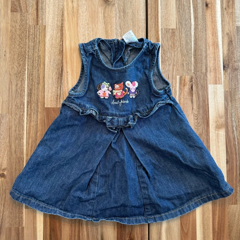 Gymboree Girls‎ Denim Best Friends Embroidered Jumper Dress Blue 18-24 Months